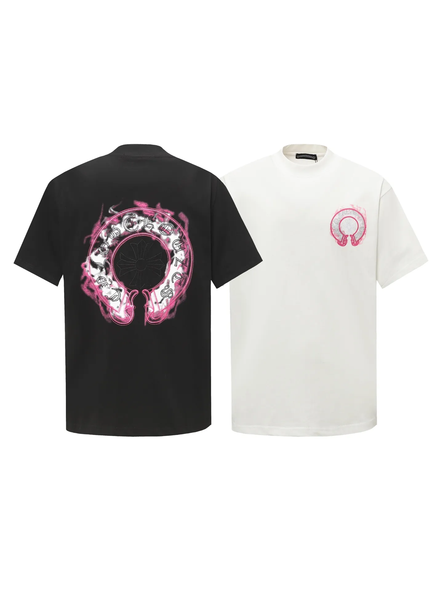 🅿️190 COME HEARTSCH/Cro Heart Purple Horseshoe Printed Embroidered Short Sleeve T-shirt Uses direct injection imported machine printing hardware and accessories, all custom-made, embroidery➕printing design Correctly configured black 2025 packaging 280 grams custom-dyed double yarn cotton version Large, loose and stylish Differentiated from the low version, slim and long version, upper body pulls the hips, correct high-density main mark, washed tag, hand-sewn Color: Black/White Size: XS-L